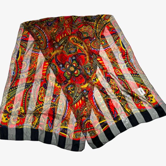 Unused Yves Saint Laurent 100% Silk Chiffon/Satin scarf 68x23 Black Red Flora(32 - Picture 16 of 16